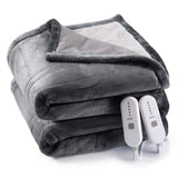 Garvee Electric Heated Blanket Throw Queen Size with Dual Control, Super Soft Flannel Heated Throw with 4 Fast Heating Levels & 10 Hours Auto Off, Machine Washable, ETL Certification (Queen, Grey) - Grey