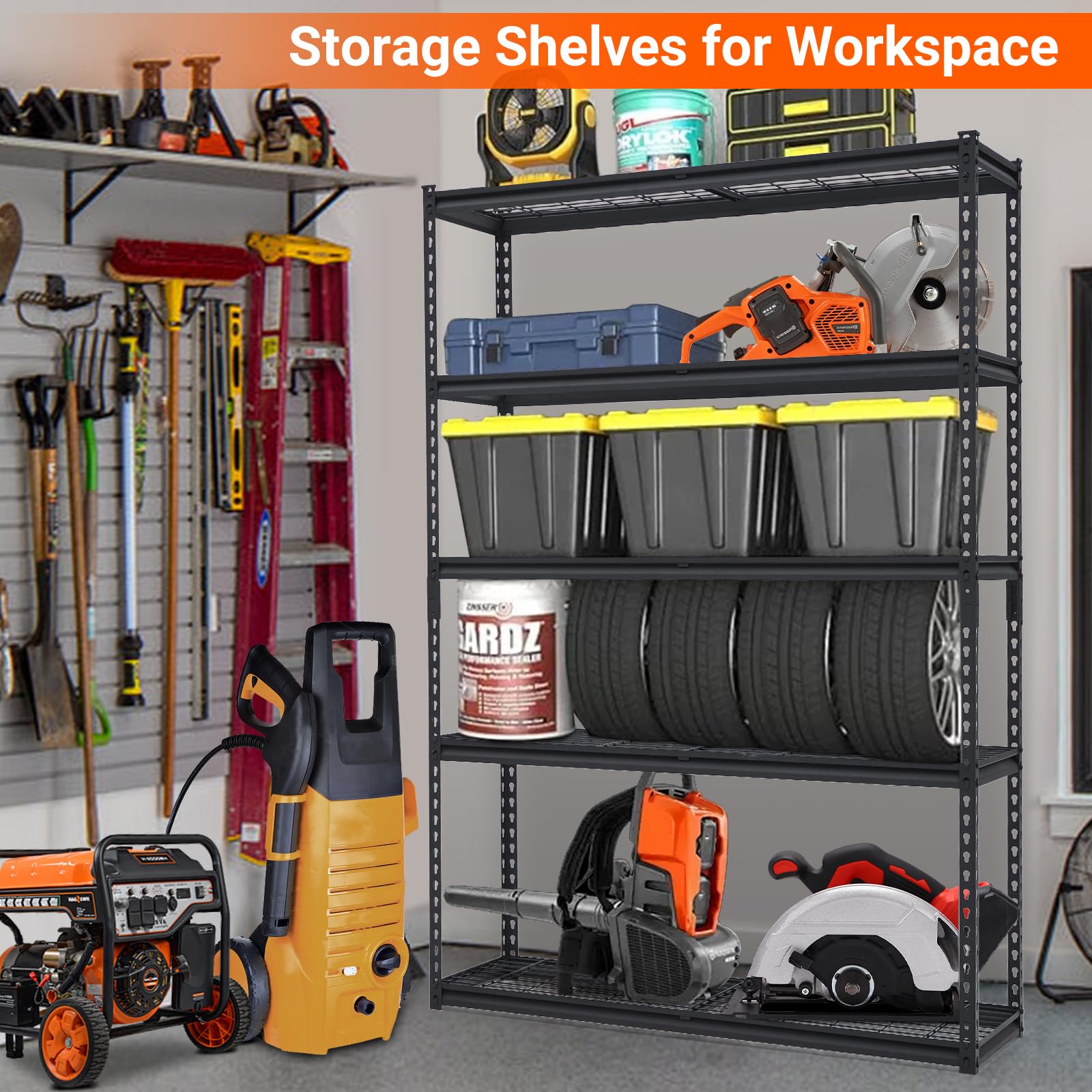 GARVEE heavy-duty storage shelves for workspace garage tools and equipment organization