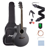 Garvee Acoustic Guitar,41"Acoustic Guitar Kit Full Size Steel String Cutaway Grand Auditorium Guitar with Upgraded Gig Bag, Tuner, Strap, Strings, Picks, Capos,Right Hand,Black - Black