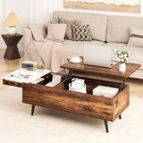 Garvee Lifting Coffee Table, Lift Top Coffee Table with Storage Shelf, Hidden Compartment and Hydraulic Lifting Rod for Living Room, Reception Room, Office, Rustic Oak