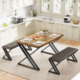 Garvee Dining Table Bench Set for 4 - Kitchen Table Set with 2 Benches, Dining Room Table Set with Sturdy Metal Frame, Saving Space for Kitchen, Dining Room (Vintage, 1.18“)