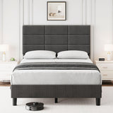 Garvee King Size Bed Frame with Adjustable Comfort Headboard, Linen Upholstered, Sturdy Metal Frame, Solid Wooden Slats, Noise-Free, Grey, Easy Assembly - Light Gray