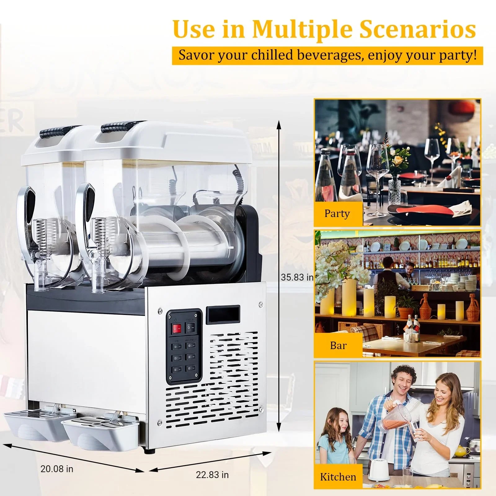 Garvee Commercial Slushy Machine 24L Double Tank , 700 Watts Rapid Refrigeration & Blending , Stainless Steel & PC , Easy Maintenance & Considerate Features , Restaurants Cafes Bars