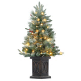 Garvee 3 FT Pre-Lit Christmas Tree with 78 LED White Lights, Artificial Snow Flocked Christmas Tree with Red Berries, 8 Lighting Modes, Christmas Tree with Lighting Arc Brown Base for Home, Porch, Office - Brown Base-8 Light Modes-1 Pack