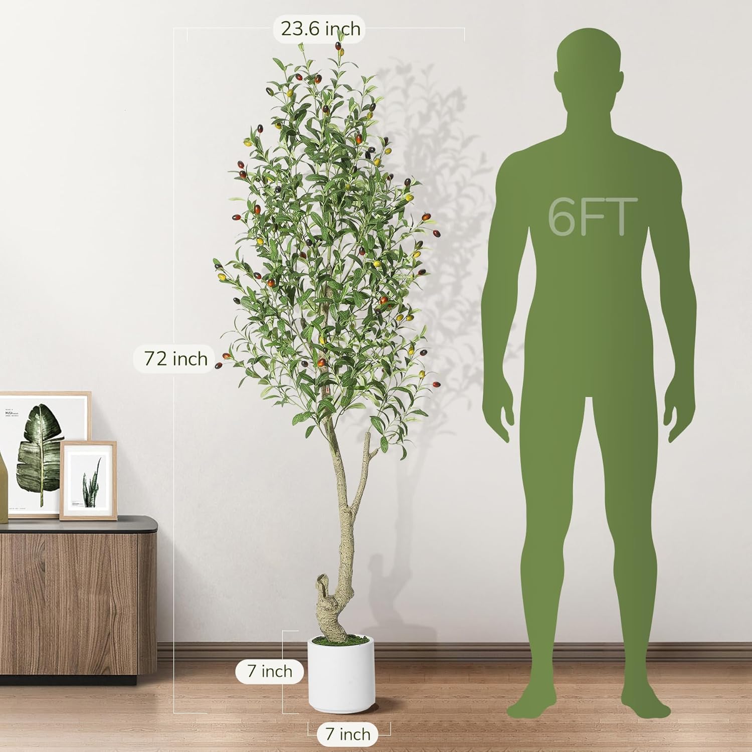Garvee 6ft Artificial Olive Trees Indoor, Tall Fake Plants with 84 Lifelike Olive Fruits & 1008 Dense Leaves, Faux Plants in White Imitation Ceramic, Perfect for Modern Home Decor, 1pack