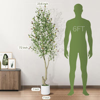 Garvee 6ft Artificial Olive Trees Indoor, Tall Fake Plants with 84 Lifelike Olive Fruits & 1008 Dense Leaves, Faux Plants in White Imitation Ceramic, Perfect for Modern Home Decor, 1pack