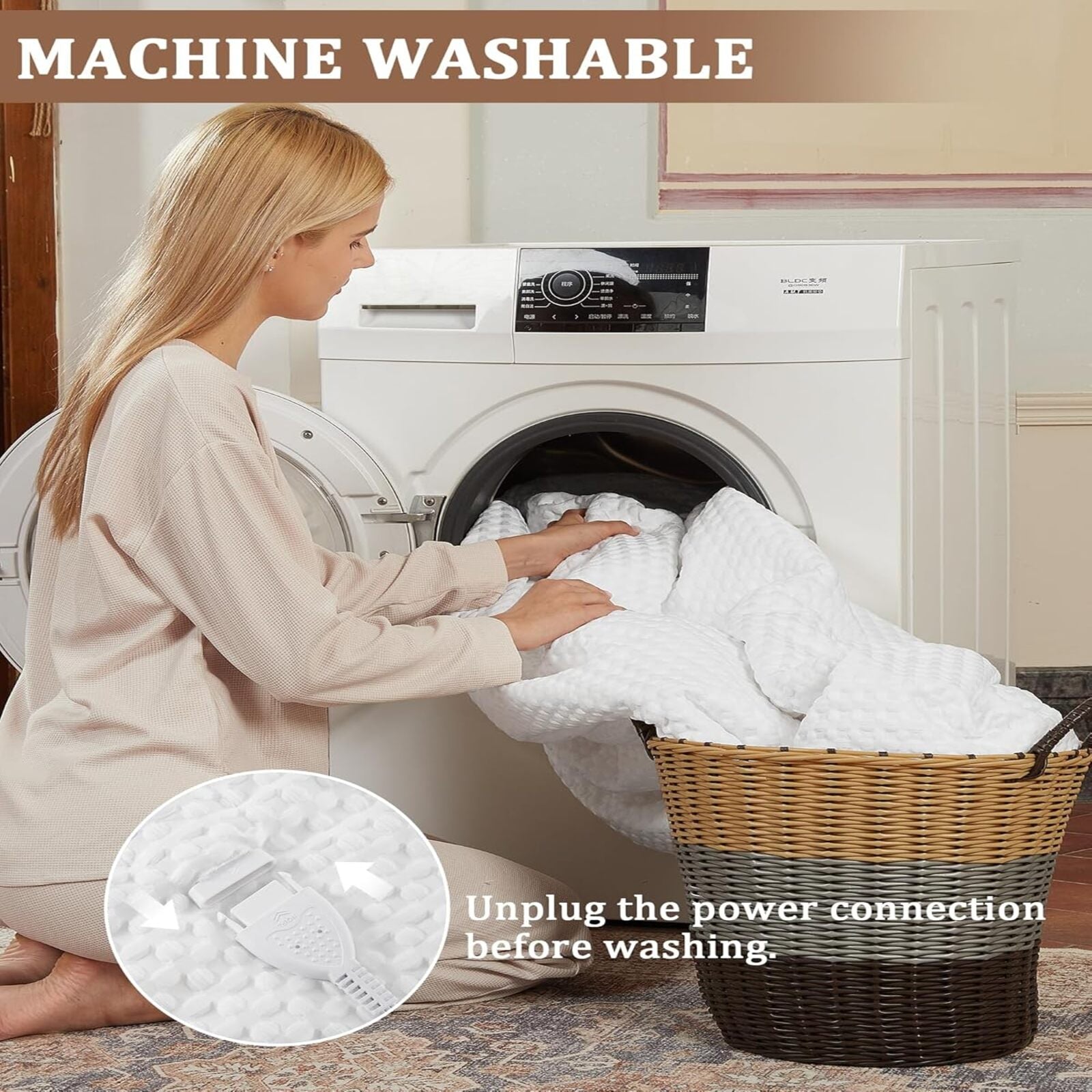 Garvee Heated Blanket King Size with LCD Dual Controller, Waffle Weave Fast Heating Electric Blankets, 10 Heat Levels & 1-12H Time Settings, ETL Certified, Machine Washable, Off White, 100" x 90"