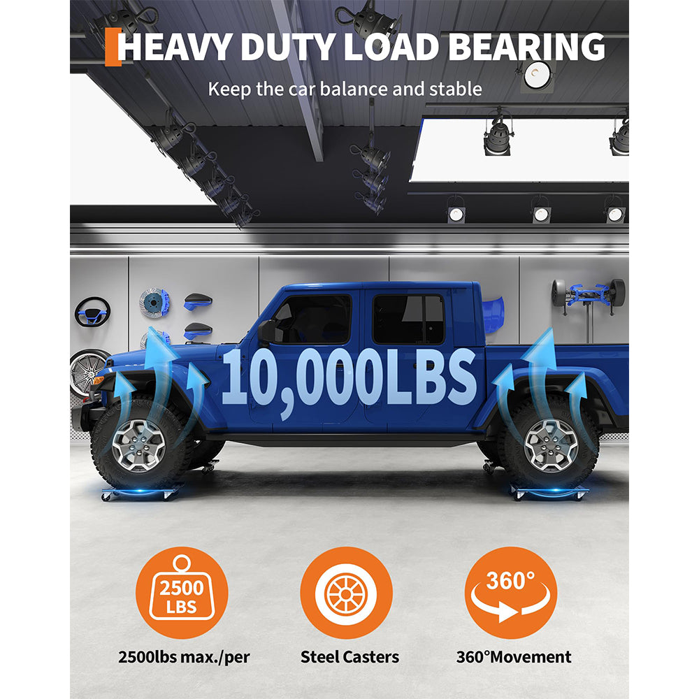 Garvee Car Dolly Set of 4, Heavy Duty Wheel Dollies 10,000 lbs Capacity, 23.8"x14.4", for Moving Cars & Trucks, Black