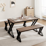Garvee Kitchen Table Set for 4 with Benches + X-Shaped Metal Frame + Space-Saving Design + MDF Tabletop + Versatile Use + Ideal for Small Spaces - Brown
