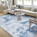 Garvee 9x12 Modern Abstract Accent Rug Blue Non Slip Stain Resistant Low Pile for Living Room Bedroom Office Home Decor - Light Blue