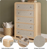 Garvee Tall 5-Drawer Dresser Chest for Bedroom, 47" Narrow Storage Organizer - Sturdy Wood Frame - Linen Drawer Fronts - Anti-Tip Kit, Log