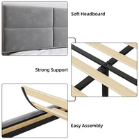 King Bed Frame Upholstered Platform, Bed Frame with Square Velvet Headboard, Wooden Slats Support, Non-Slip and Noise-Free, No Box Spring Needed, Easy Assembly - Light Gray