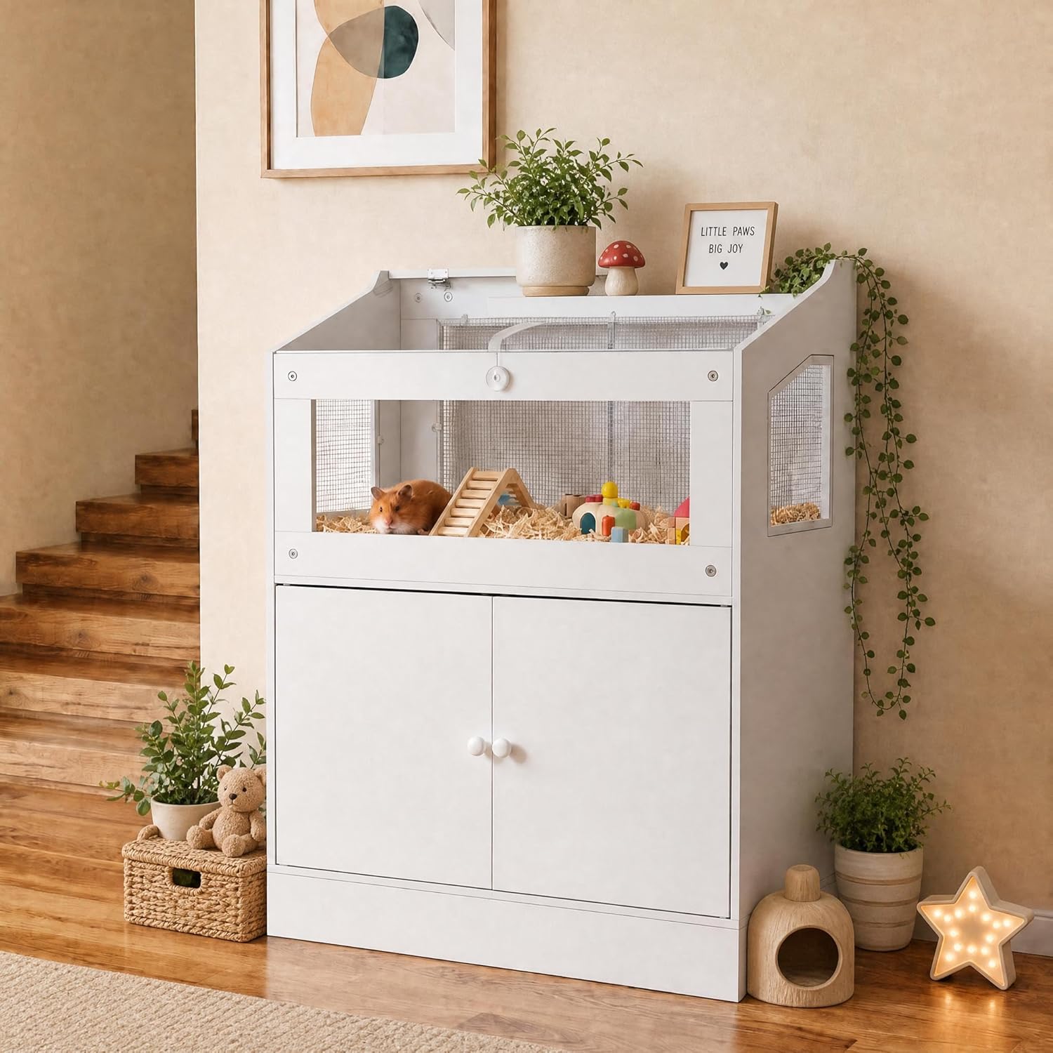 Garvee Hamster Cage, Small Animal Cages with Storage Cabinet, Clear Visual Acrylic Panels and Ventilated Design, Guinea Pig Cage for Small Animals, Gerbils, Rats, Hedgehogs