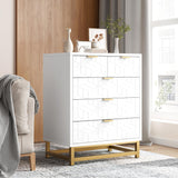Garvee White 5 Drawer Dresser for Bedroom, Chest of Drawers with Metal Base, Modern Dresser Chest Cabinet Organizer, Large Dresser for Living Room, Hallway, Closet - White