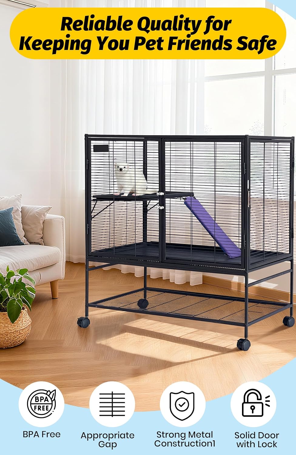 Garvee Metal Small Animal Cage, 39"H Multi-Level Ferret Cage for Small Animals - Large Hamster Cage with Removable Ramp, Removable Tray for Chinchilla, Rabbit, Guinea Pigs, Hedgehog, Gerbil