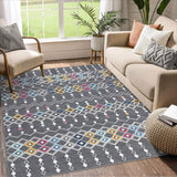Garvee Boho Area Rug 5x7 Vintage Washable Geometric Faux Wool Soft Non-Slip Foldable Thin Non-Shedding Carpet for Living Room Bedroom - Gray