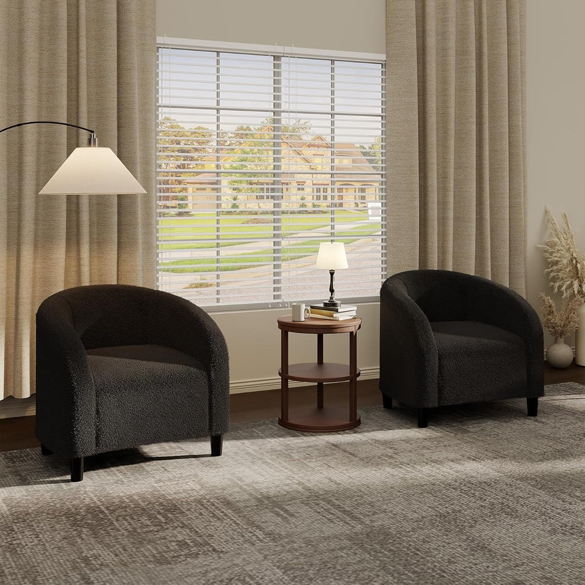 Garvee Accent Barrel Chair Boucle Club Chair with Sherpa Upholstery, Ergonomic Support, Durable Plastic Legs, Easy Assembly, for Living Room Bedroom, Dark Gray