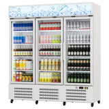 GARVEE 38.9 Cu.Ft Commercial Beverage Refrigerator 3-Glass 66.3 in Door Display Cooler for Supermarkets Liquor Stores Nightclubs  White - White