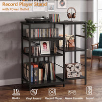 Garvee 4-Tier Large Record Player Stand & Media Console for Living Room - Holds 300+ Vinyl Records, Fits 7/10/12 in vinyl records - Color: Black