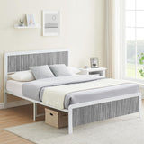 Garvee Queen Size Bed Frame with Wave Wood Headboard, 13.8" Storage, Steel Slat Support, Rounded Corners, No Box Spring Needed (Grey) - Gray