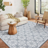 Garvee 10x13 Large Washable Rug Ultra-Soft Indoor Floor Cover Grey Floral Print for Living Room Nursery Office Bedroom - Gray
