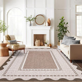 Garvee Border Washable Area Rug 8x10 Brown, Modern Neutral Stain Resistant Non Slip Soft Low Pile Carpet for Living Room Bedroom Nursery Dining Room Farmhouse Office Dorm - Chocolate Brown