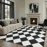 Garvee 5x7 Modern Checkered Area Rug Black & White Washable Soft Low Pile Non Slip Diamond Floor Mat Indoor Carpet - Black & White