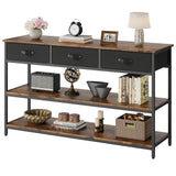 Garvee Entryway Table with 3 Drawers, 3 Tier Console Table with Storage Shelves, Industrial Display Shelf Sofa Table for Living Room, Couch, Hallway, Foyer-Rustic Brown - Rustic Brown