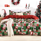 Garvee Christmas Duvet Cover Queen Size - Reindeer Patchwork Printed Christmas Decorations Duvet Cover Set, Soft and Breathable Christmas Bedding Set (Queen, 90"x90") - Green
