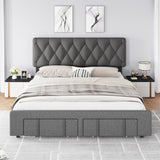 Garvee King Size Bed Frame, Upholstered Platform Bed Frame with Storage Drawers, Mattress Foundation with Solid Wooden Slats Support, No Box Spring Needed, Grey - Gray