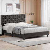 Garvee Full Size Platform Bed Frame with Upholstered Headboard, Fabric Upholstered Bed Frame with Adjustable Headboard, Bed Frame with Diamond Pattern and Soft Fabric, Wood Slat Support, Grey - Light Grey
