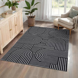 Garvee Large Area Rug 10x13 Rainbow Striped Indoor Carpet Black Non-Slip Stain Resistant - Black
