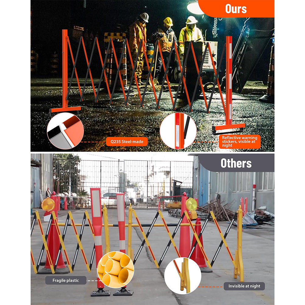 Garvee Metal Expandable Barricade, 11 Ft Folding Security Gate, High Strength Steel Expandable Barricade Gate Outdoor, Industrial Expandable Barricade Gate with Casters, Orange&Black