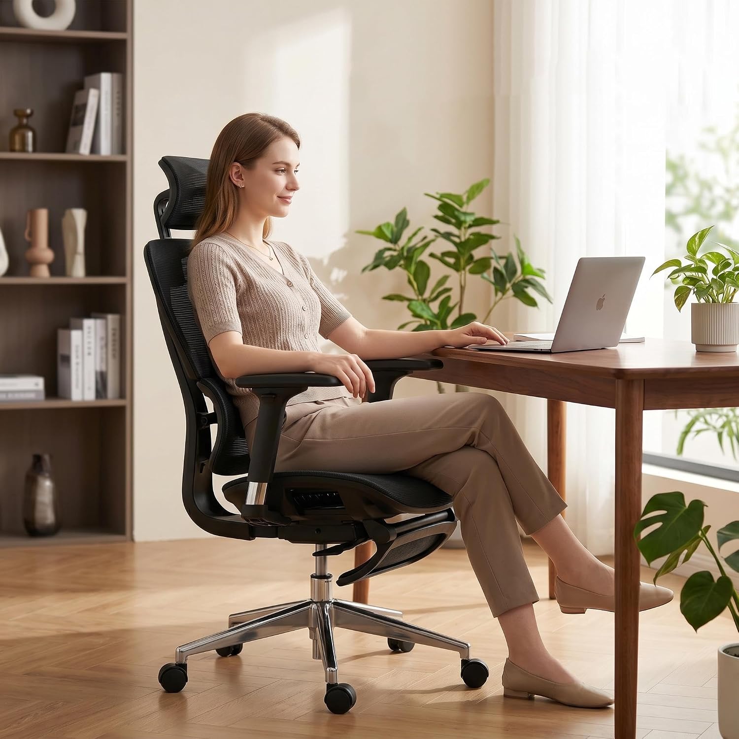 Garvee Ergonomic Office Chair - Fabric Upholstery, Adjustable Height, Reclining Back, Adjustable Armrests, Footrest, Split Back Design, Ideal for Home Office or Computer Desk - Black XL
