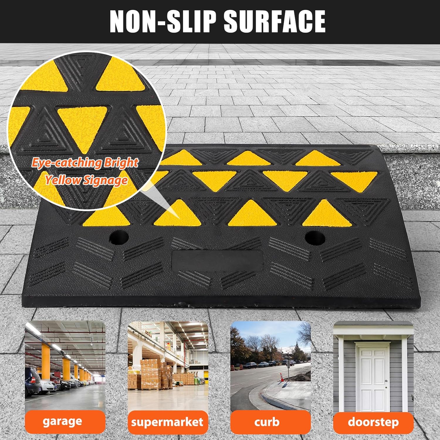 Garvee Rubber Curb Ramp, 6" Rise Height Sidewalk Curb Ramp, 14.6" Width 19.3" Length Driveway Ramp for Curb, Heavy Duty Driveway Curb Ramp for Forklifts, Trucks, Buses, Cars, Wheelchairs, Bikes