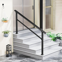 Garvee Outdoor Stair Railing, Fits for 4-5 Steps Handrail in Aluminium Alloy, Exterior Stair Railing, Handrails for Concrete Steps with Installation Kit, Black Outdoor Handrail for Steps - 5 Steps