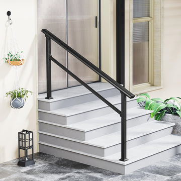 Garvee Outdoor Stair Railing, Fits for 4-5 Steps Handrail in Aluminium Alloy, Exterior Stair Railing, Handrails for Concrete Steps with Installation Kit, Black Outdoor Handrail for Steps - 5 Steps