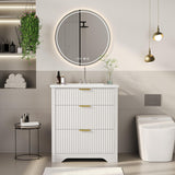 Garvee 30" Grille Style Freestanding Bathroom Vanity with Sink and 2 Drawers for Bathroom, White - White