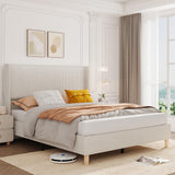 Garvee Full Size Corduroy Upholstered Bed Frame, 50.4" Full Bed Frame with Wingback Headboard, No Box Spring Needed, Wooden Slats, Noise Free, Beige - Beige