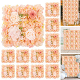 Garvee 3D Rose Wall Panels Floral Decor Set 12pcs Silk Fabric Flexible Mesh Frame Wedding Event Backdrop 38x38cm - Orange