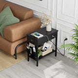 Garvee Black Table-2023 End Table with Charging Station - black