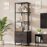 Garvee 4 Tier Bookshelf with Storage Drawers,70.9 Inch Tall Industrial Book Shelf with Open Display Shelves,4 Shelf Bookcase with Metal Frame for Living Room, Bedroom,Office-Brown - Brown