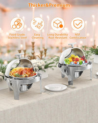 Garvee 6.3 Quart Round Roll Top Chafing Dish Buffet Set Stainless Steel Food Warmer with Glass Window for Party Wedding Banquet Silver
