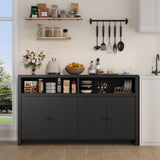 Garvee Sideboard Buffet Cabinet with Storage, 55'' Large Farmhouse Kitchen Cabinet, Black, Adjustable Shelves, 4 Doors - Black