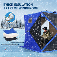 Garvee Pop Up Ice Fishing Tent 49ft LED Light Strip Insulated Waterproof Windproof Blue+Black 25 sq ft Fishable Area 2-3 Person Winter Fishing