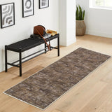 Garvee Solid Brown 2x6 Runner Rug Washable Kitchen Runner Rug Modern Abstract Runner Mat for Hallway Contemporary Solid Rug Non-Slip Foldable Aesthetic Accent Floor Carpet for Living Room Bedroom - Brown