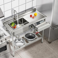 Garvee 40"D x 20"W x 37"H Durable Stainless Steel Utility basin with Pull-Out Faucet Freestanding Single Bowl Laundry Room basin with Workbench & Drawer Storage – Ideal for Kitchen, Laundry, Farmhouse or Outdoor Use – Stainless Steel Color