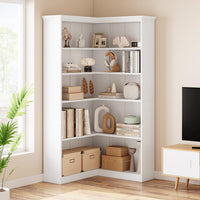 Garvee Farmhouse Bookshelf Corner Bookcase, 72.8” Large Bookcase Wood Bookshelf Tall L Shaped Bookshelf 5 Tier Corner Shelf Display Rack Etagere Shelf Storage for Office Bedroom (Full Panel, White)