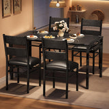 Garvee Dining Table Set for 4 with Corner Protector, Upholstered Chairs, Wood Kitchen Table Set, Retro Black, Compact Apartment Size