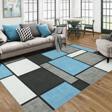 Garvee Geometric Light Blue 8x10 Area Rug – Machine Washable Modern Non-Slip Stain-Resistant Soft Rug for Living Room, Bedroom, Office, or Contemporary Spaces - Light Blue